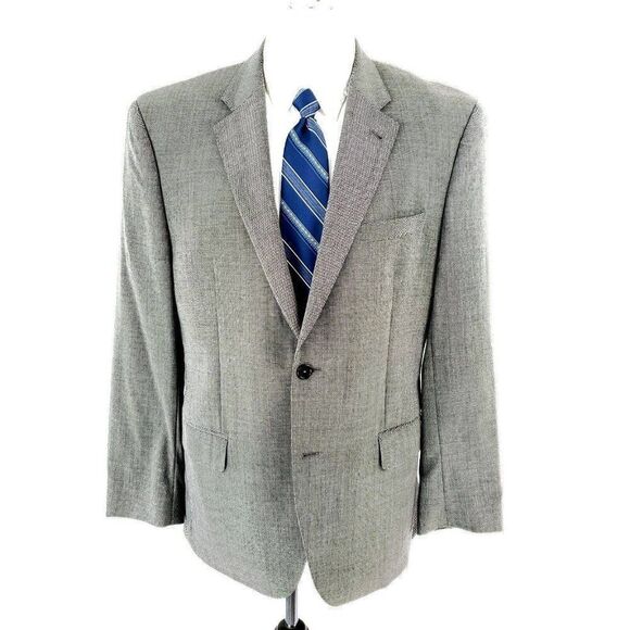 Jos A Bank Signature Gold Wool 2 Button Suit Jacket 40S White Black Sharkskin - Picture 3 of 11